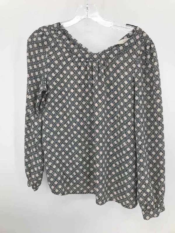 Pre-Owned Loft Black Size Medium P Printed Blouse Embroidered Cotton Blouse