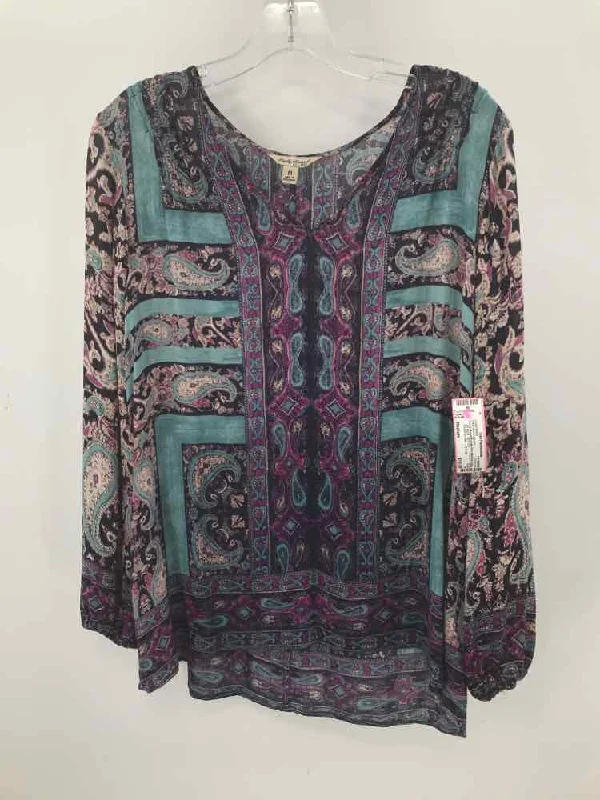 Pre-Owned Lucky Brand Purple Size Medium Long Sleeve Blouse Side Tie Blouse