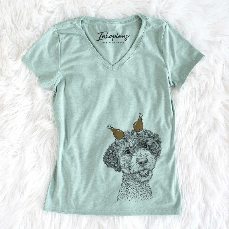 Thanksgiving Skipper the Twoodle - Women's V-neck Shirt-- Asymmetrical Pockets Print