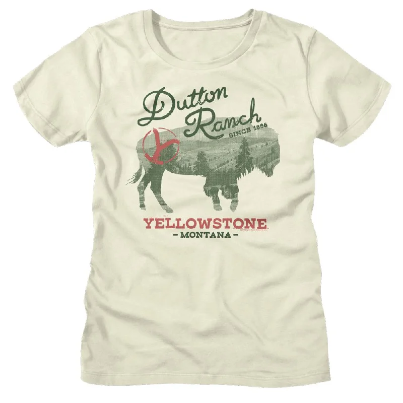 YELLOWSTONE T-Shirt, Buffalo Landscape-- Collared Crew Neck Turtle Neck