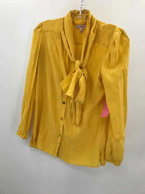 Pre-Owned Juicy Couture Yellow Size 2 Long Sleeve Blouse Wrap Front Blouse