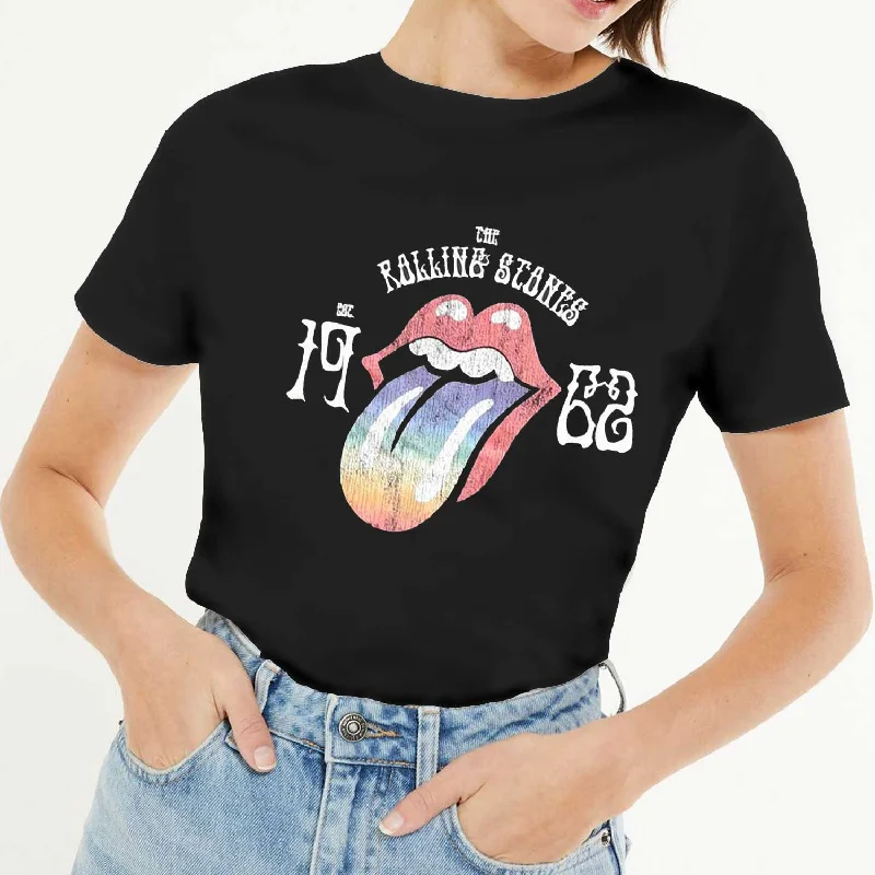 THE ROLLING STONES T-Shirt for Ladies, Sixty Rainbow Tongue '62-- Zippered Front Buttoned Front Snap Front