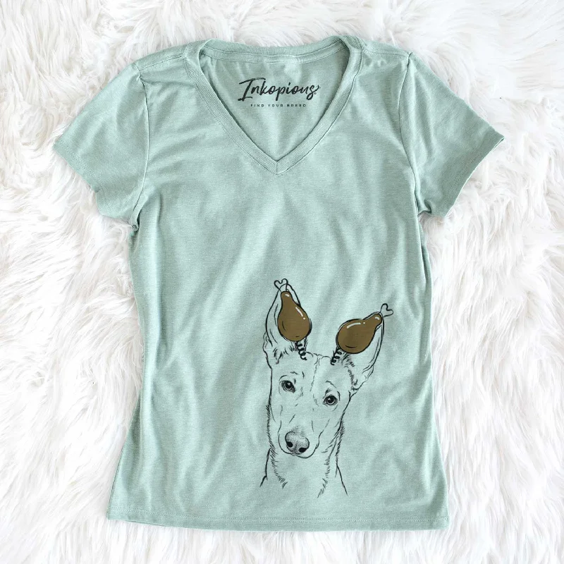 Thanksgiving Nala the Carolina Dog - Women's V-neck Shirt-- Fleece Fabric Down Fabric Feather Fabric