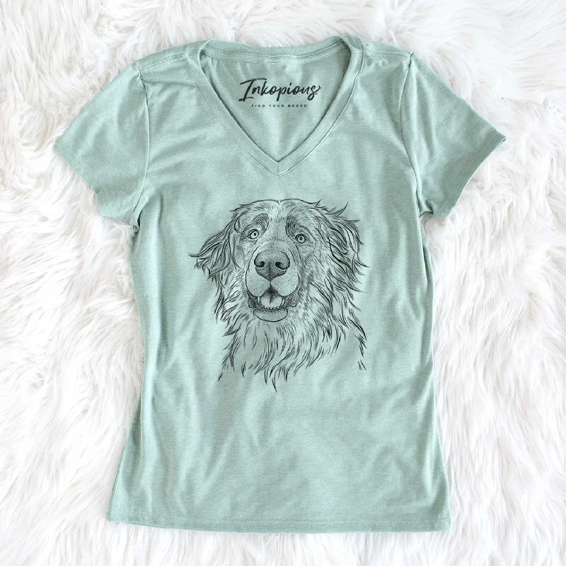 Bare Siri the Leonberger - Women's V-neck Shirt-- Striped Floral Plaid
