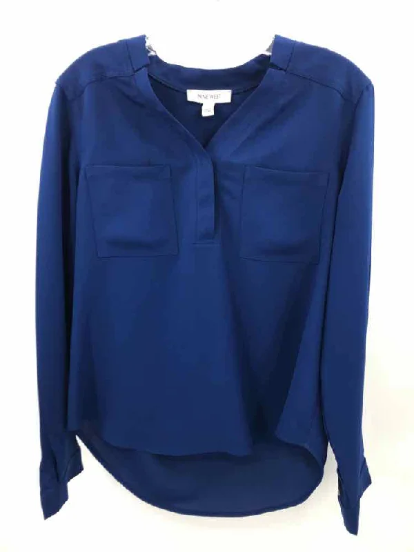 Pre-Owned Nine West Blue Size Small Long Sleeve Blouse Elegant Silk Blouse