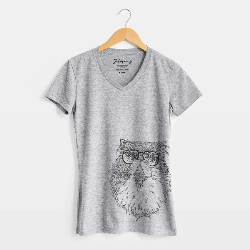 Aviator Tookie the Perisan Cat - Women's V-neck Shirt-- Ribbed T-Shirt High Neck Heavyweight