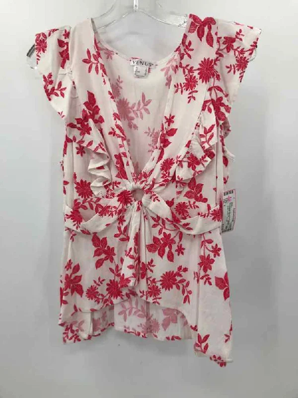 Pre-Owned Venus White Size 8 Floral Blouse Soft Knit Blouse