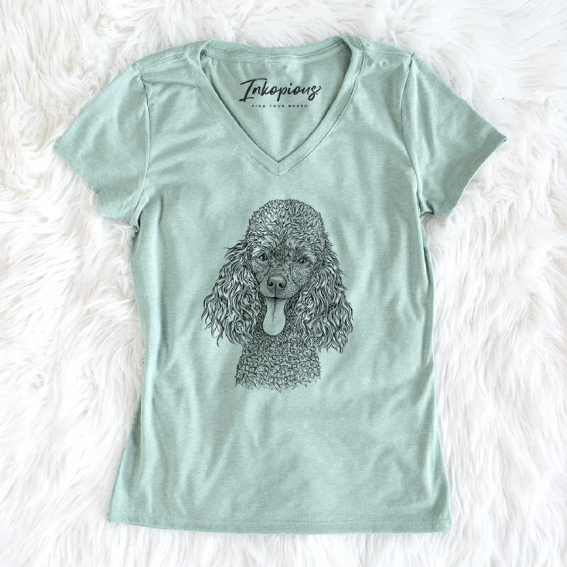 Bare Teddy the Mini Poodle - Women's V-neck Shirt-- Knit Fabric Woven Fabric Fleece Fabric