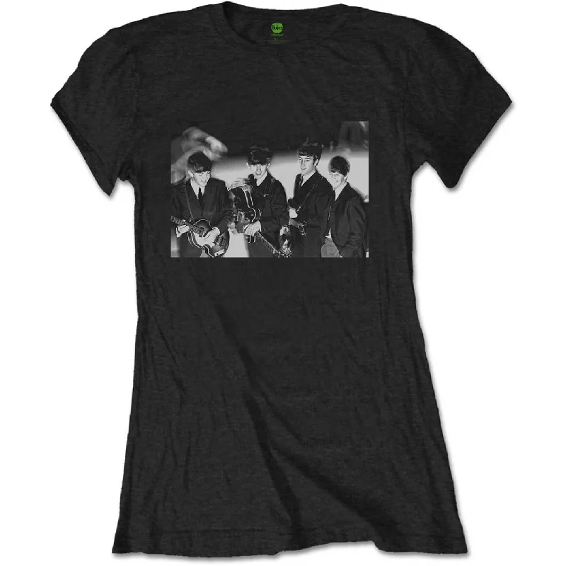 THE BEATLES T-Shirt for Ladies, Smiles Photo-- Ribbed Striped Patterned