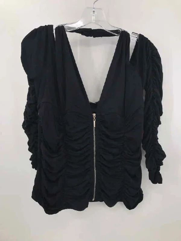 Pre-Owned Venus Black Size Large Long Sleeve Blouse Elegant Silk Blouse