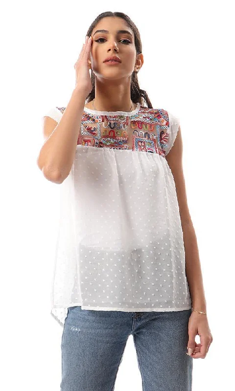 57925 Loose Embroidered Sleeveless Chiffon Blouse - Off-White Stylish Wrap Blouse