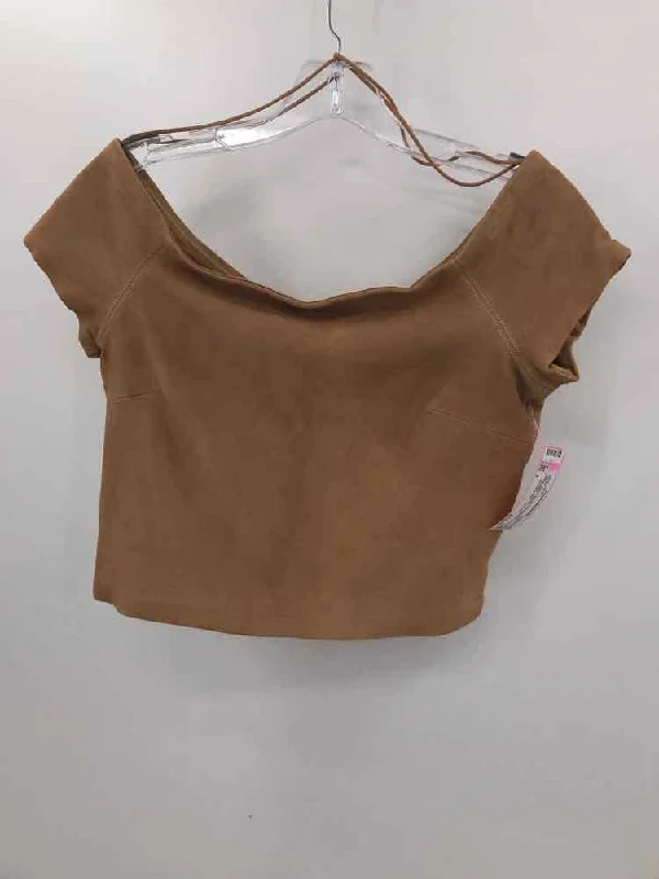 Pre-Owned Alice + Olivia Tan Size 8 Cropped Blouse Airy Cotton Blouse