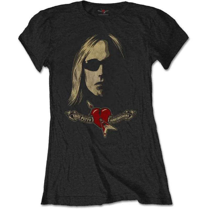 TOM PETTY & THE HEARTBREAKERS Ladies T-Shirt, Shades & Logo-- Ribbed T-Shirt High Neck Heavyweight