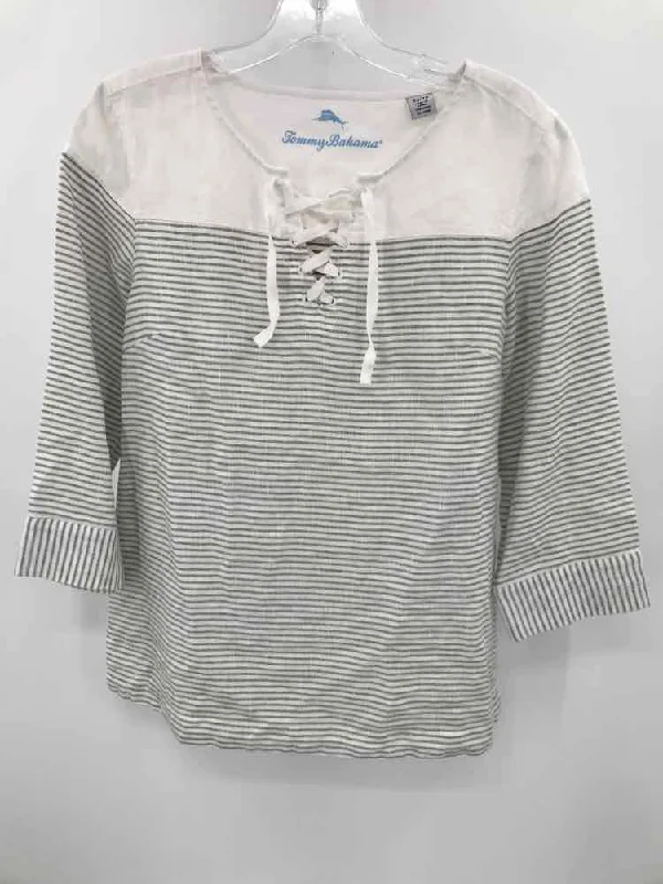 Pre-Owned Tommy Bahama White Size XS Stripe Blouse Stretchy Fitted Blouse