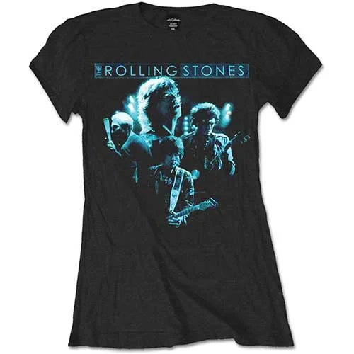 THE ROLLING STONES T-Shirt for Ladies, Band Glow-- Ribbed T-Shirt High Neck Heavyweight