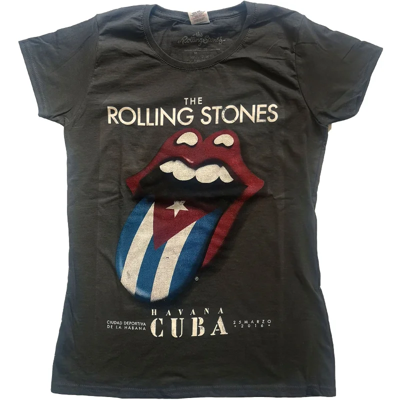 THE ROLLING STONES T-Shirt for Ladies, Havana Cuba-- Beaded Sequined Faux Fur