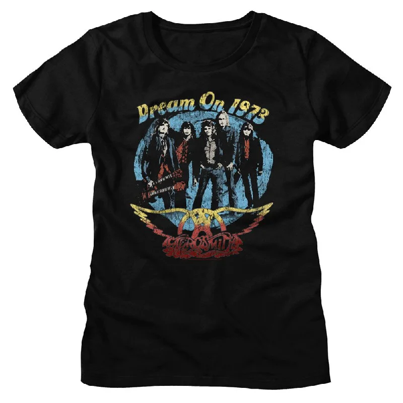 Women Exclusive AEROSMITH T-Shirt, Dream On-- Ribbed T-Shirt High Neck Heavyweight