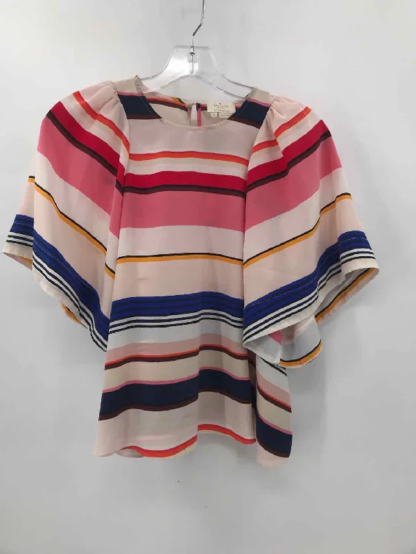 Pre-Owned Kate Spade Tan Size Small Stripe Multicolor Blouse Chic Ruffle Blouse