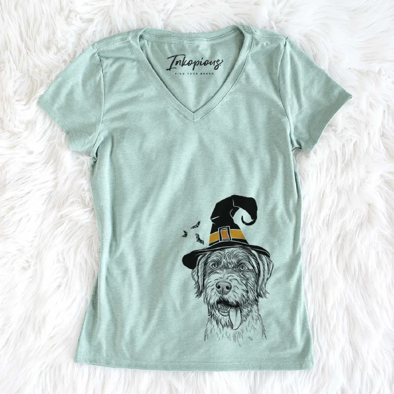 Witch Hazel the German Wirehaired Pointer Mix - Women's V-neck Shirt-- Handmade Hand-knitted Hand-woven