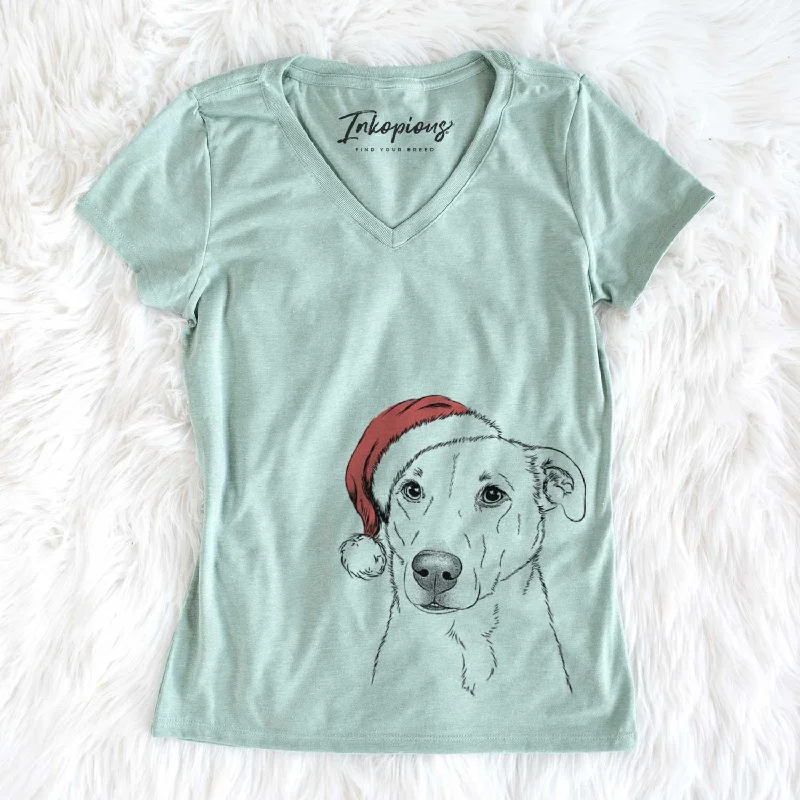 Santa Nala the American Staffordshire Terrier - Women's V-neck Shirt-- Graphic T-Shirt Round Neck Polyester