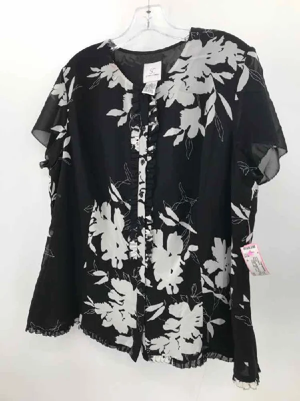 Pre-Owned Sara Campbell Black Size 1X Blouse Feminine Ruffle Blouse