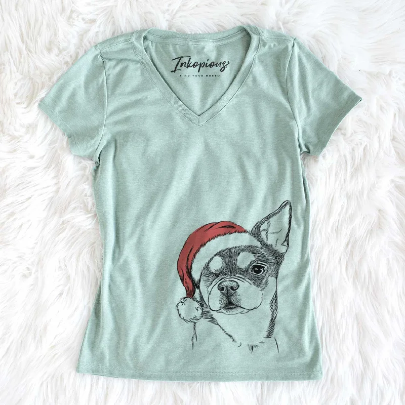 Santa Paris the Chihuahua - Women's V-neck Shirt-- Fashionable Trendy Casual