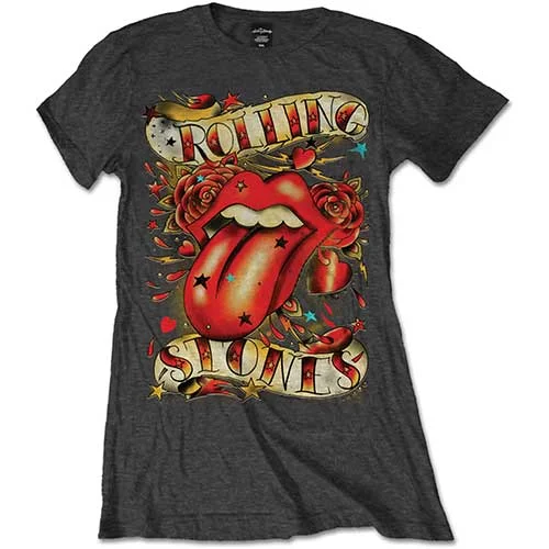 THE ROLLING STONES T-Shirt for Ladies, Tongue & Stars-- Polka Dot Checkered Tartan