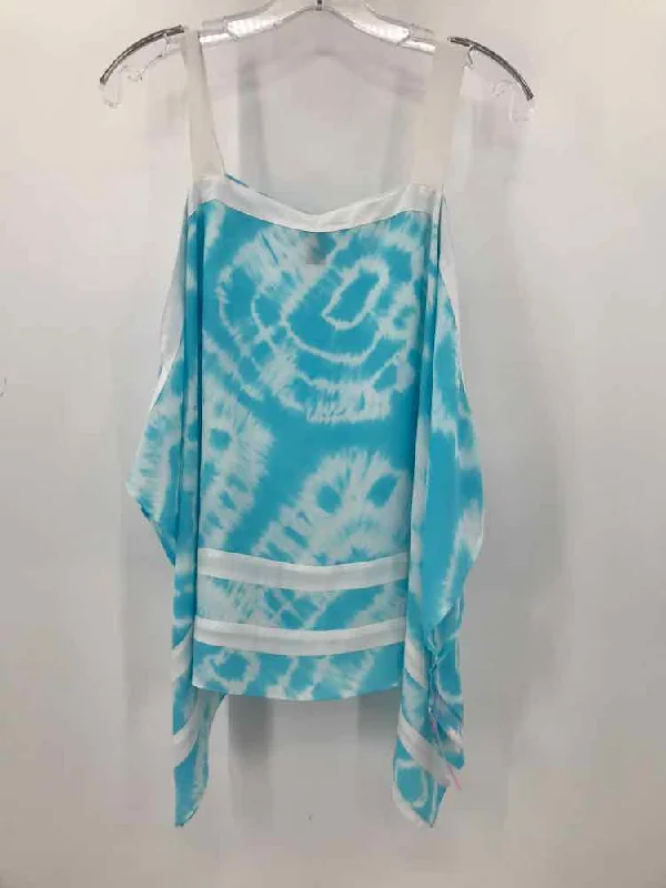 Pre-Owned INC Blue Size Medium Printed Blouse Stretchy Fitted Blouse