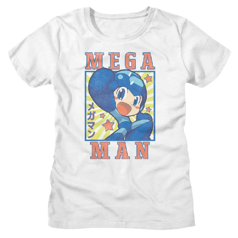 MEGA MAN T-Shirt, Mega Man Square And Stars-- Striped Floral Plaid