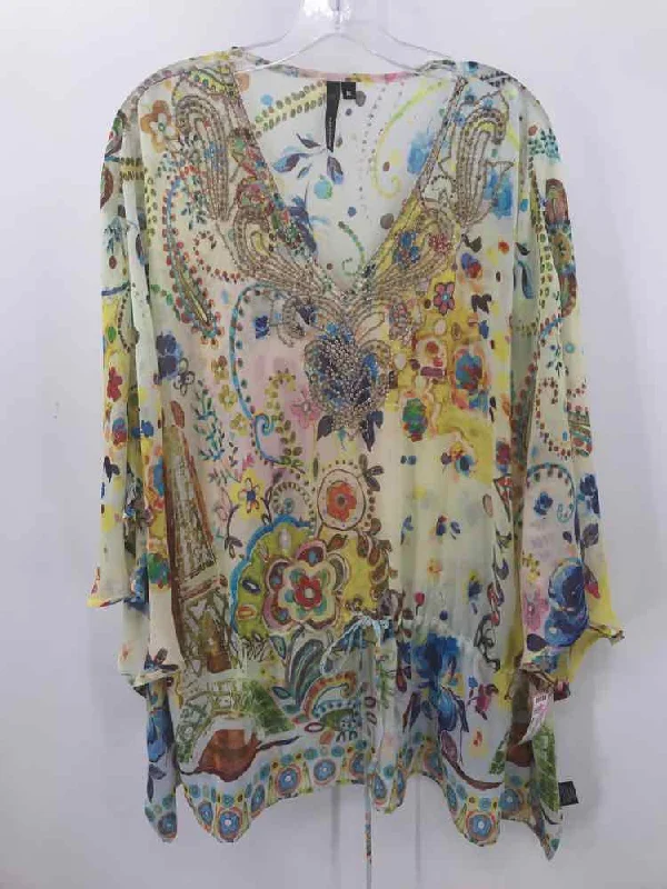 Pre-Owned Kay Celine Ivory Size Medium Printed Blouse Boho Chic Blouse