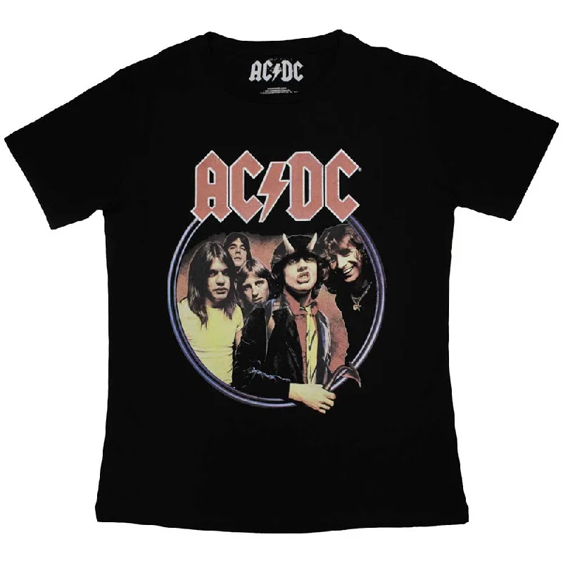AC/DC Attractive Ladies T-Shirt, Highway To Hell Circle-- Mesh Canvas Denim