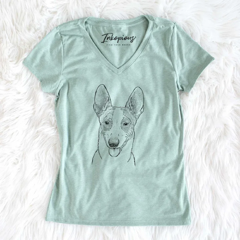 Bare Berlin the Carolina Dog - Women's V-neck Shirt-- Embroidered Appliqued Beaded