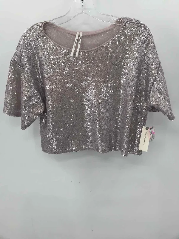 Pre-Owned By Anthropologie Grey Size Small Sequin Blouse Sweetheart Neck Blouse