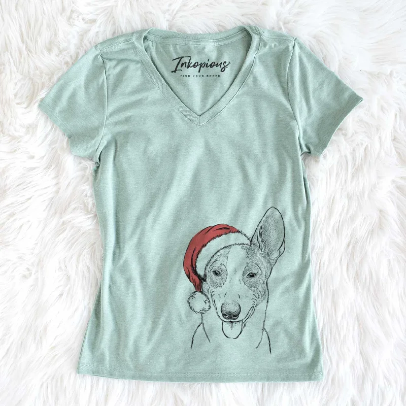 Santa Berlin the Carolina Dog - Women's V-neck Shirt-- Print Jacquard Patchwork