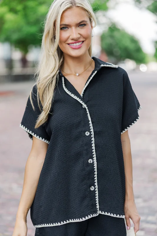 This Is The Moment Black Embroidered Blouse Double-Layered Blouse