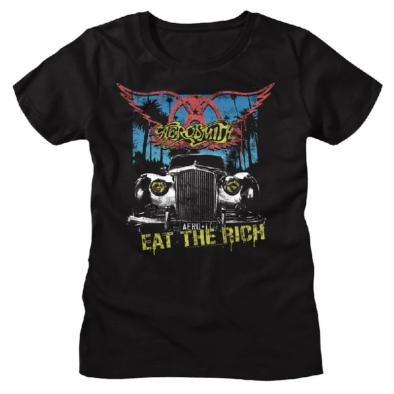 Women Exclusive AEROSMITH T-Shirt, Eat The Rich Car-- Houndstooth Herringbone Solid