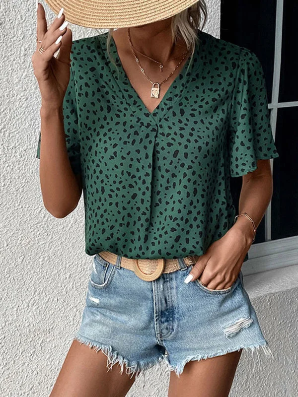 Blue Zone Planet |  Summer Ladies Tops Leopard Print Shirts-- Anti-Pilling Machine Wash Handmade