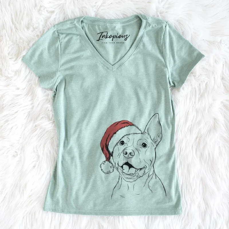Santa Harley the Pitbull - Women's V-neck Shirt-- Machine Wash Dry Clean Hand Wash