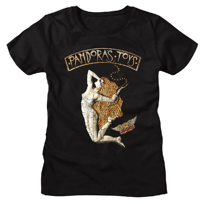 Women Exclusive AEROSMITH T-Shirt, Pandoras Toys-- Collared Crew Neck Turtle Neck
