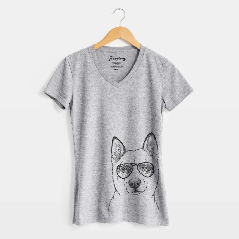Aviator London the Siberian Husky - Women's V-neck Shirt-- Polka Dot Checkered Tartan