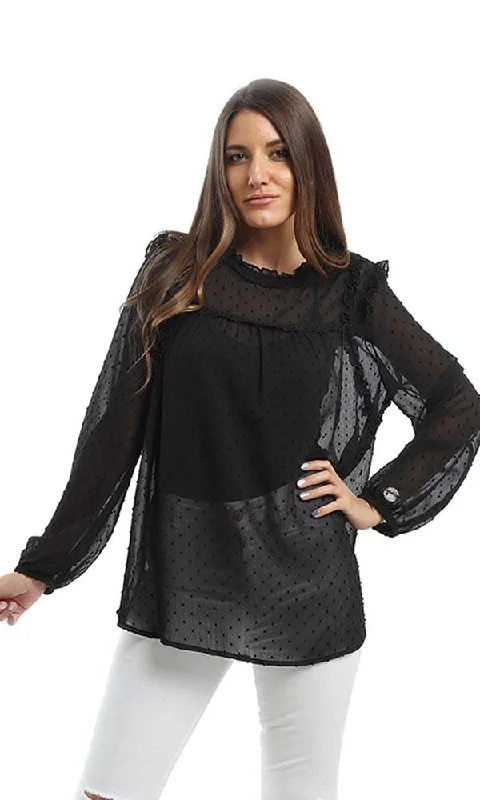 48418 Chiffon Slip On Blouse - Black Modern Oversized Blouse