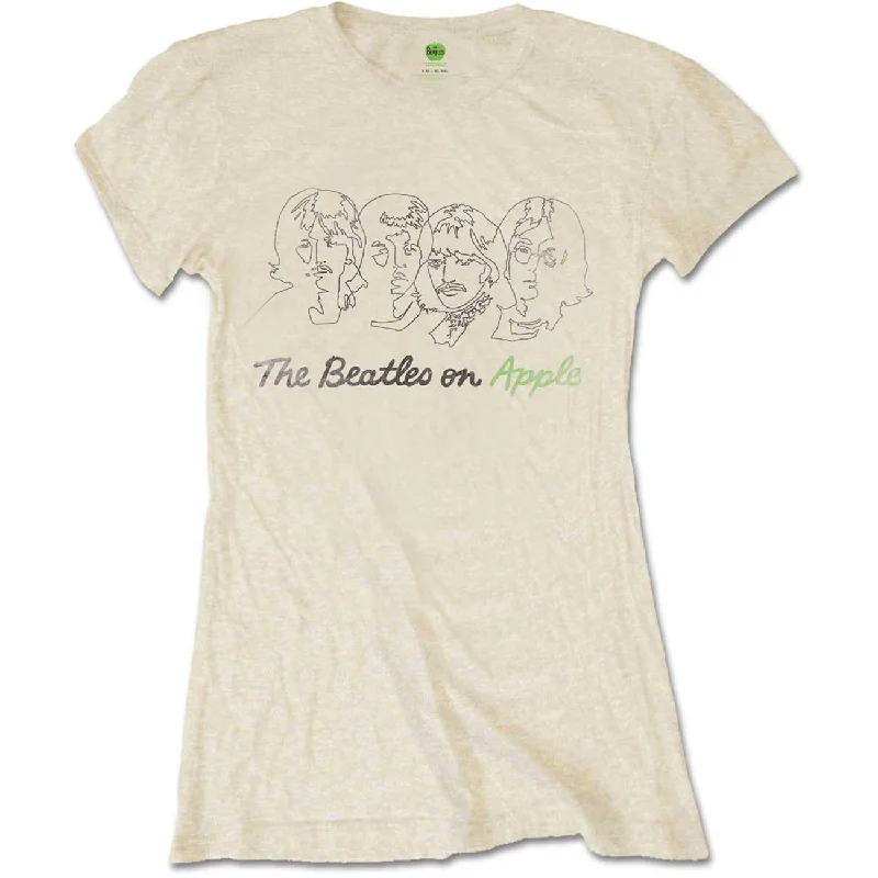 THE BEATLES T-Shirt for Ladies, Outline Faces On Apple-- Polka Dot Checkered Tartan