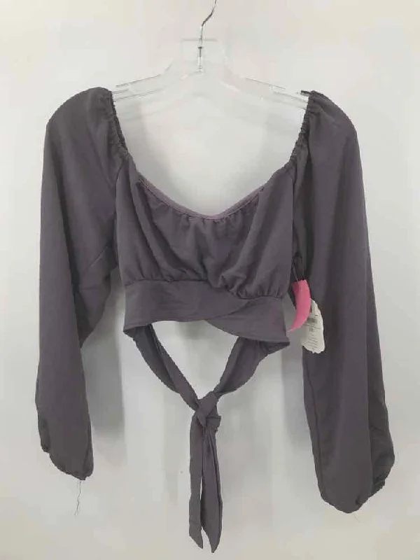 Pre-Owned Altar'd State Purple Size Small Cropped Long Sleeve Blouse Asymmetric Hem Blouse