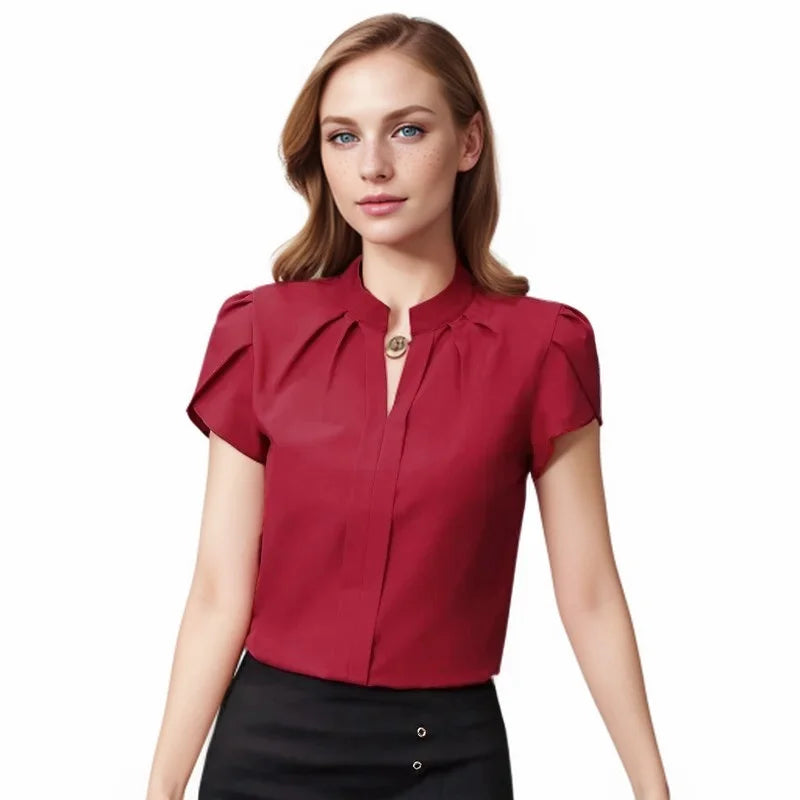 Women White Shirt Female Short Sleeve Shirt Fashion Leisure Chiffon Blouse Tops Modern Oversized Blouse