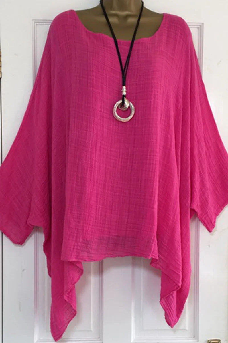 Womens Batwing Sleeve Solid Color Loose O-Neck 3/4 Sleeve Casual Elegance Blouse Ladies Top Elegant Peplum Blouse