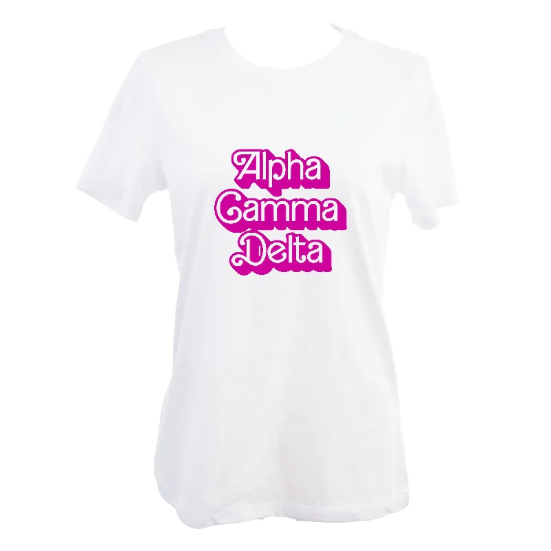 Alpha Gamma Delta T-Shirt- Retro Dolly Sorority Name Design, Relaxed Fit-- Elegant Classic Vintage
