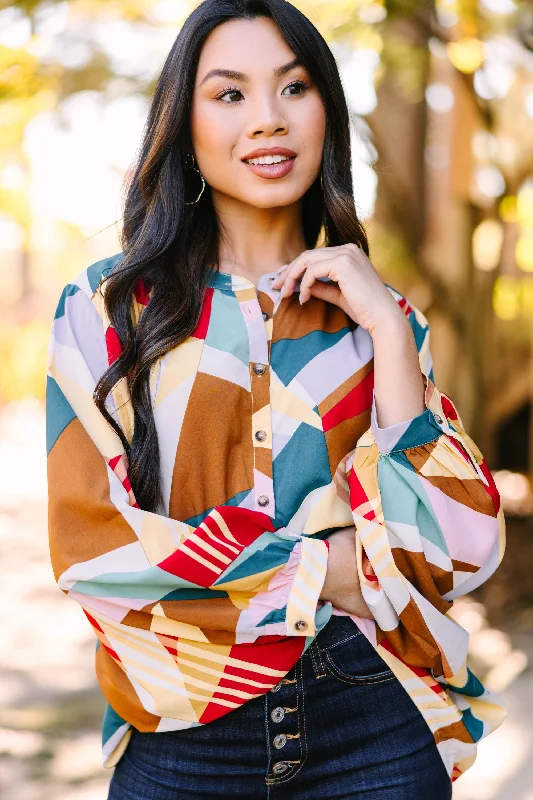 Always In Mind Red Mix Abstract Blouse Soft Satin Blouse