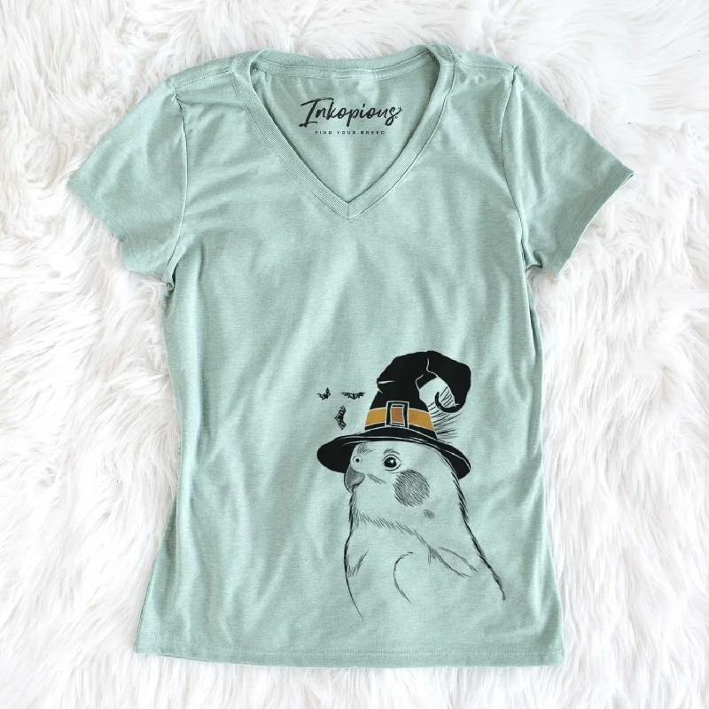 Witch Charlie the Cockatiel - Women's V-neck Shirt-- Houndstooth Herringbone Solid