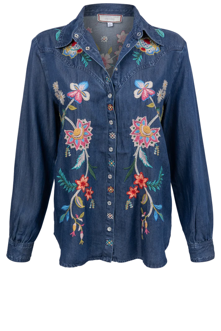 JOHNNY WAS WESTERN MALAYA BLOUSE Semi-Sheer Blouse