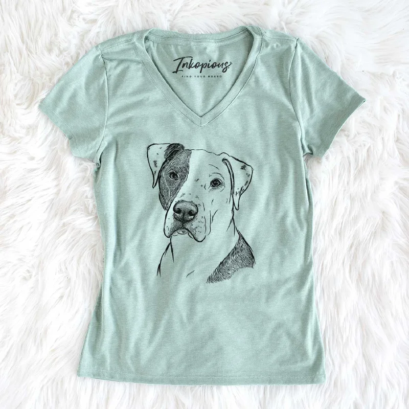 Bare Duke the American Staffordshire Terrier Mix - Women's V-neck Shirt-- Houndstooth Herringbone Solid